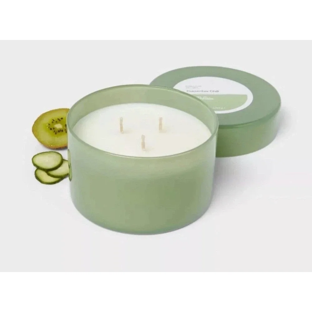 3-Wick Glass Jar Candle with Lid Cucumber Chill 11.5oz - Room Essentials™ New